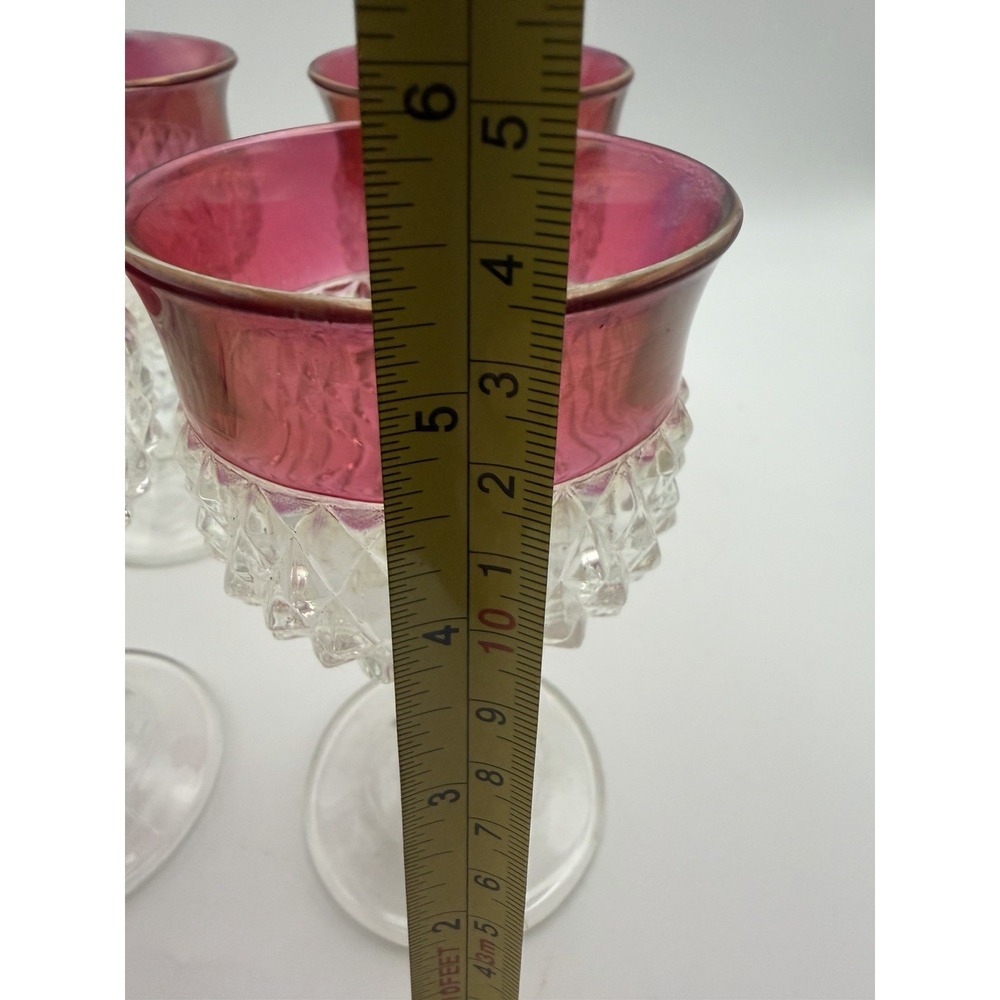 Set Of 4 Vintage Indiana Glass Ruby Flashed Diamond Point Glasses 5.5 - Picture 8 of 8